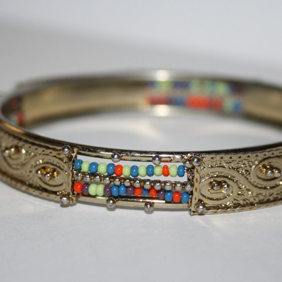 Vintagejelyfish Jewelry - Beautiful gold bangle bracelet with colorful beads 7"
